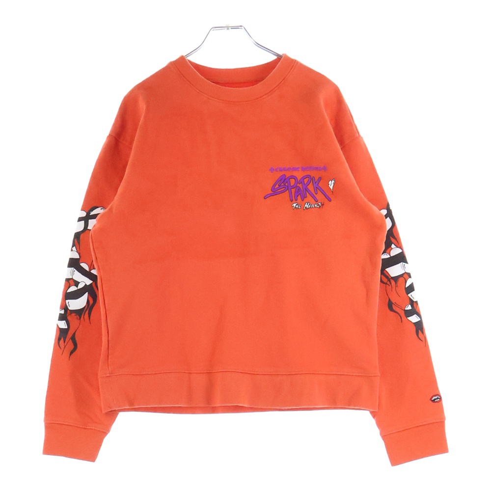 23SS×MATTY BOY SPARK THE HEART SWTSHRT マッティボーイ プロスパーク ザ ハート プリントクルーネックスウェットトレーナー レッド Bランク