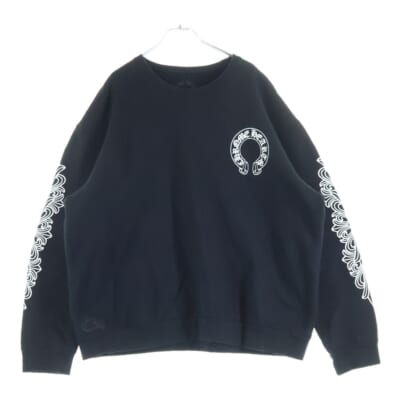 Horseshoe Crewneck Sweatshirt ホースシュープリント 袖フローラル クルーネックスウェットトレーナー ブラック Aランク
