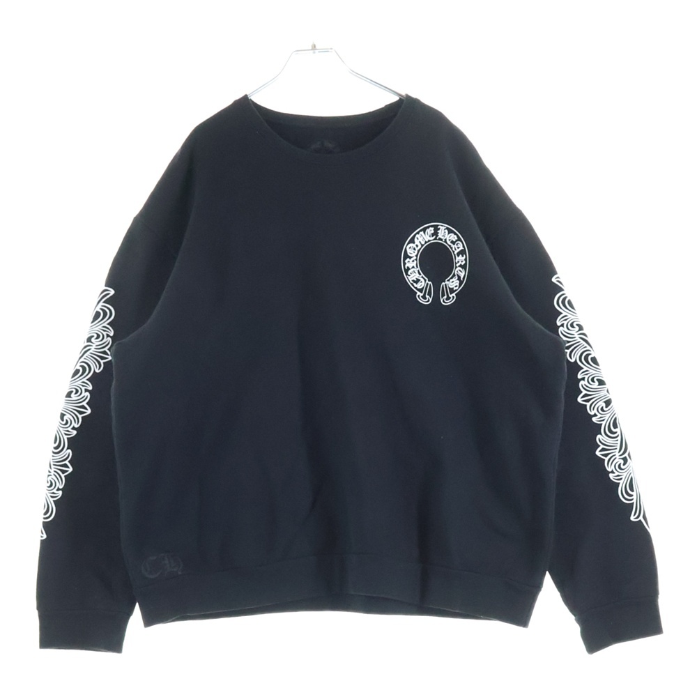 Horseshoe Crewneck Sweatshirt ホースシュープリント 袖フローラル クルーネックスウェットトレーナー ブラック Aランク