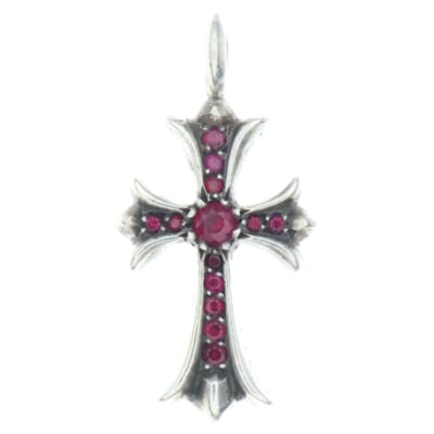 TNY CRSF P RUBY タイニーファットクロス PAVEルビー ペンダント シルバーネックレストップ Bランク