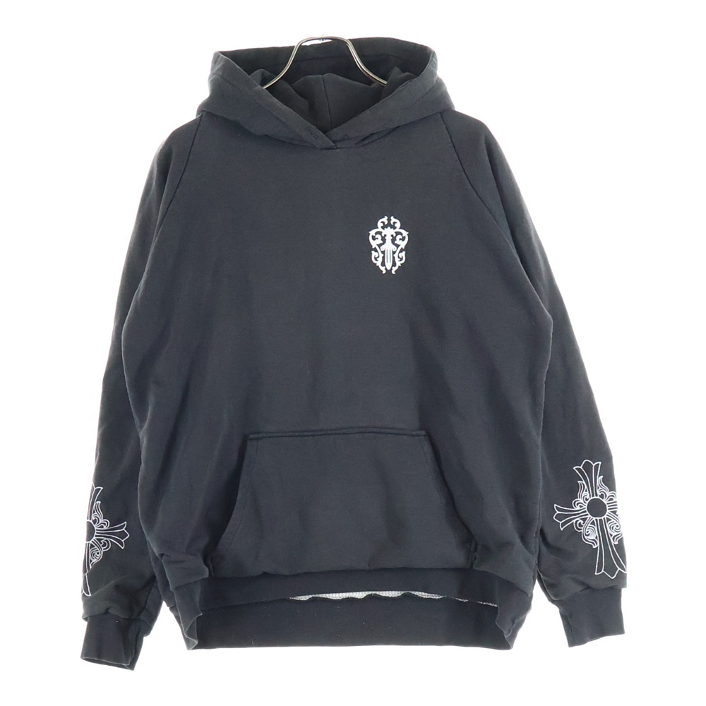 OLD SWTSHRT PLVR HD ヴァインダガープリント 袖CHクロス 裏地サーマル スウェットプルオーバーパーカー ブラック Bランク