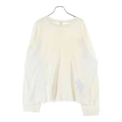 GRP Y NOT U OVRSZD PLV THRML レザークロスパッチ ロゴ刺繍サーマル 長袖カットソー ホワイト Bランク