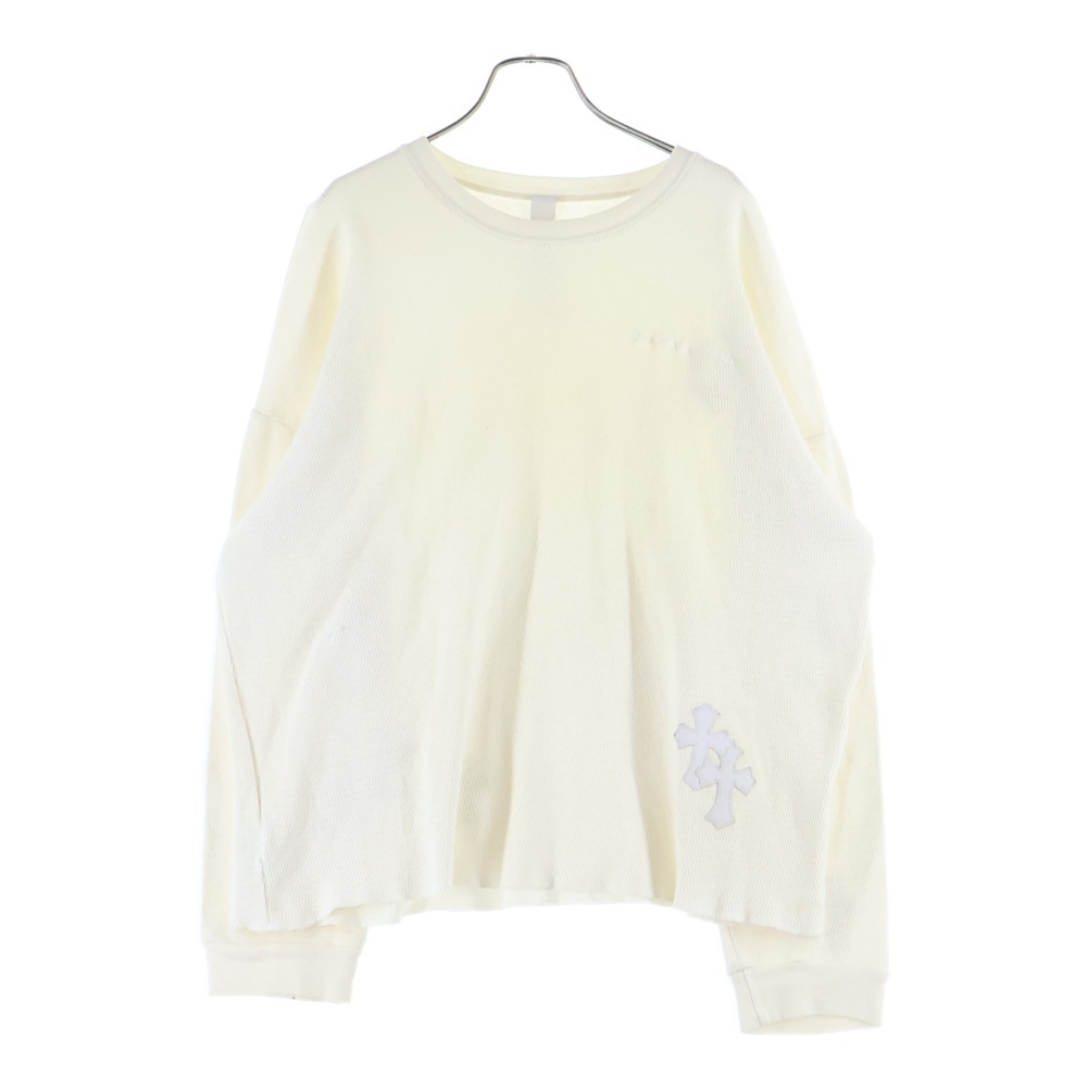 GRP Y NOT U OVRSZD PLV THRML レザークロスパッチ ロゴ刺繍サーマル 長袖カットソー ホワイト Bランク