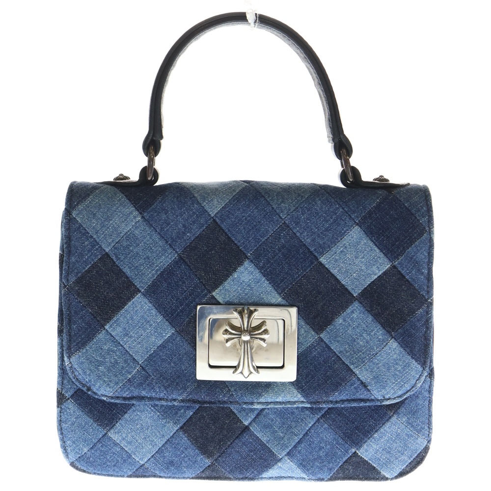 GROW UP アートバーゼル限定 2WAY BAG スモールCHクロス装飾 ブロンズ デニムレザーハンドバッグ Bランク