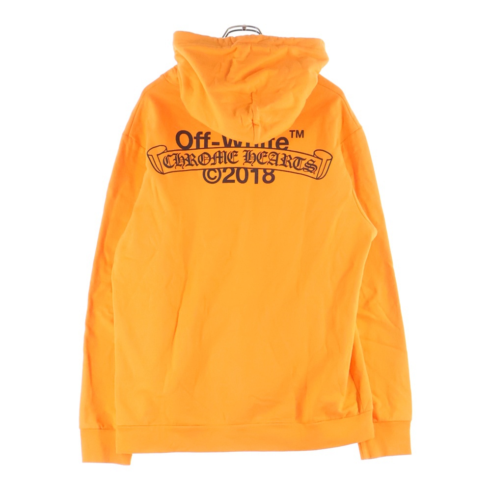 18SS ×OFF WHITE HD PLVR V OFF WHITE オフホワイト ロゴプリント プルオーバーパーカー オレンジ Bランク