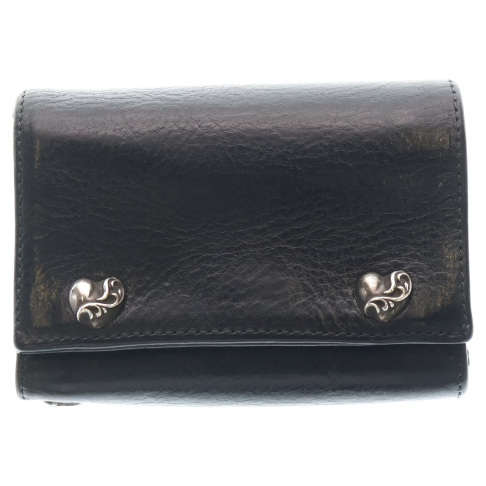 3FOLD 3フォールド ハートボタン レザーウォレット 財布 ブラック BCA364 Bランク