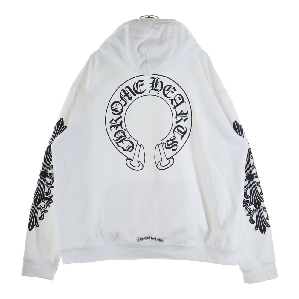 SWTSHRT PLVR 袖フローラルバックホースシュープリントプルオーバーパーカー フーディー ホワイト Bランク