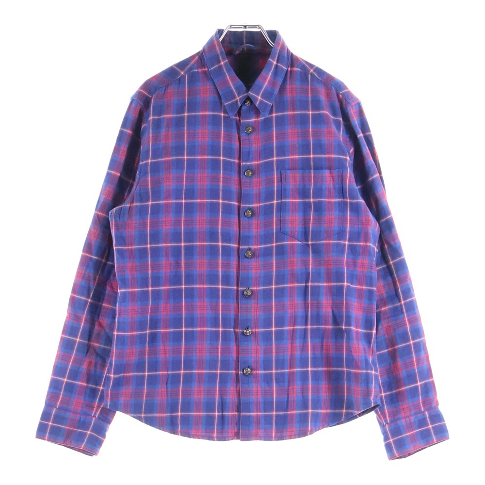 LOOSEENDS LS ルーズエンド エルボースターパッチ クロスボールボタン チェック長袖シャツ レッド/ブルー Bランク