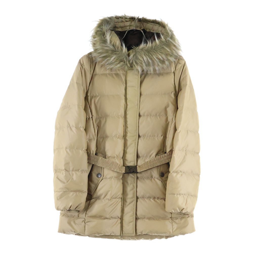 ベルト付き フェイクファー フーデッドダウンコート ベージュ Bランク