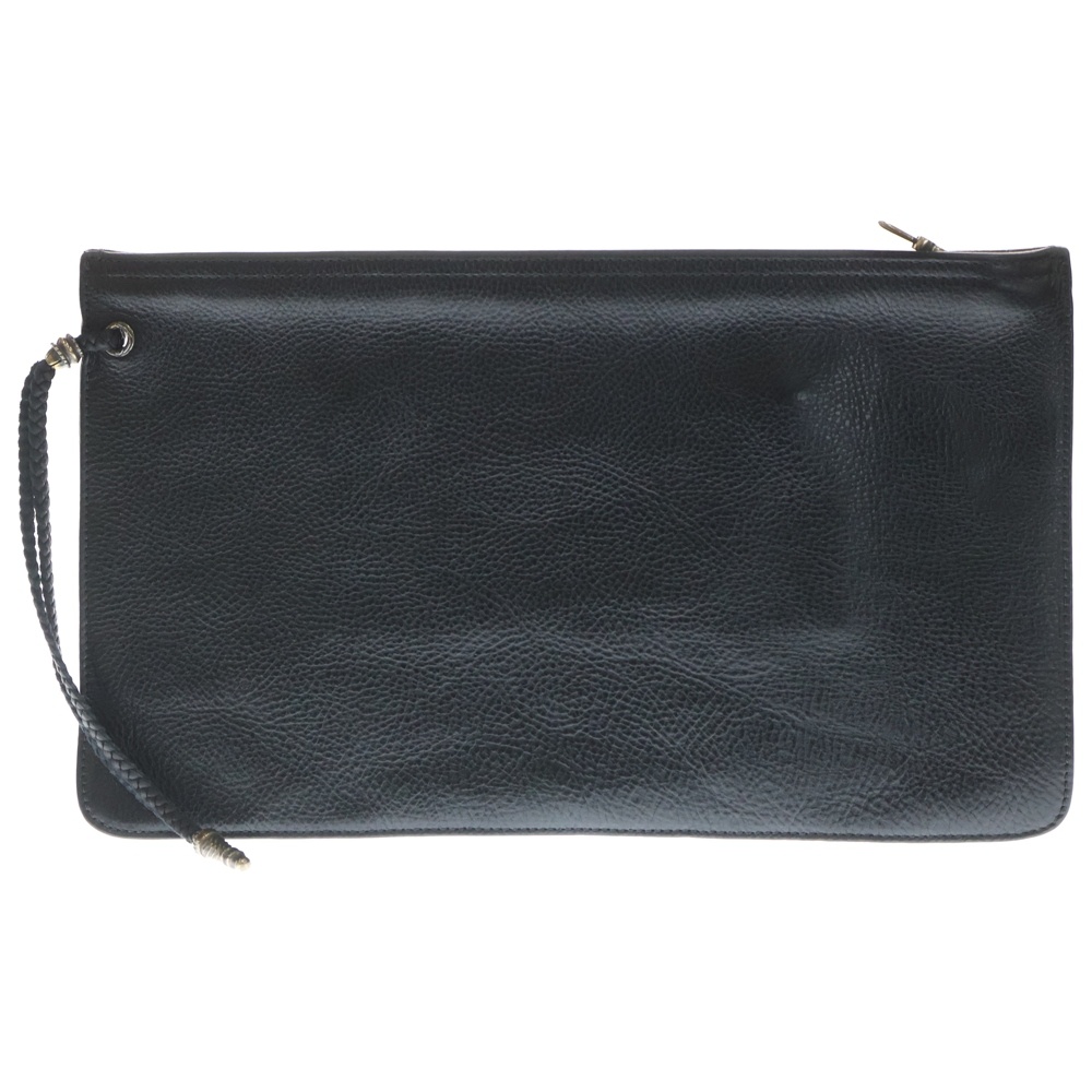 FLAT MED PLAIN フラット プレーン ダガージップ ストラップ付 レザークラッチバッグ ブラック Bランク