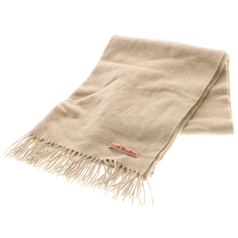 イタリア製 フリンジウールスカーフ マフラー ベージュ CA0209 Bランク