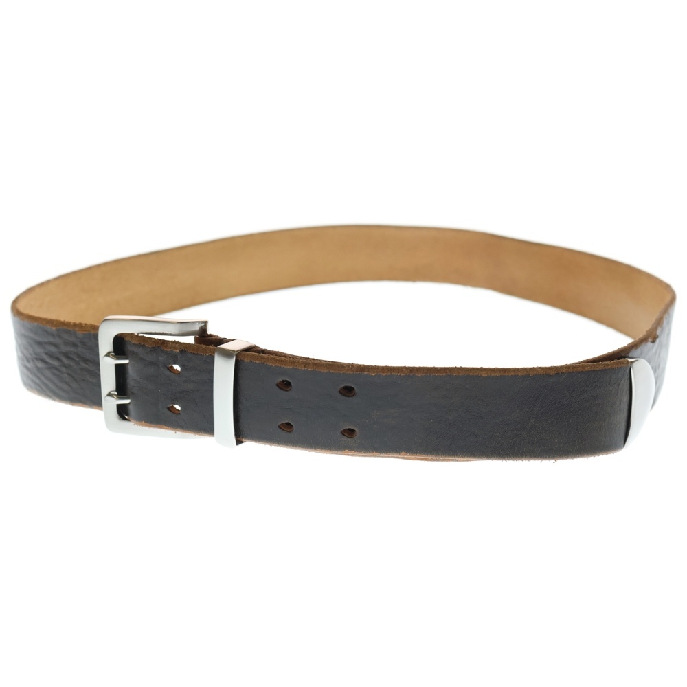 4CM DOUBLE TONGUE BELT ダブルタン レザーベルト ブラウン/シルバー Bランク