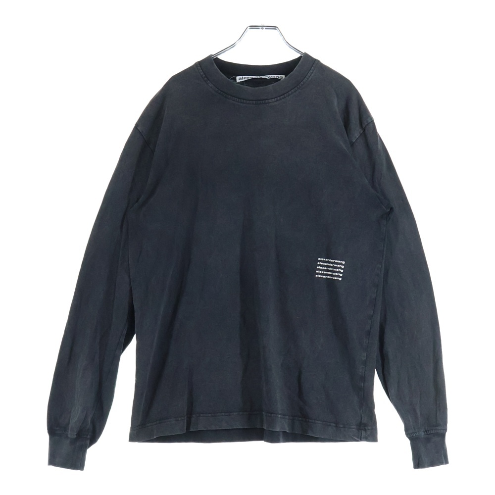 両面ロゴプリント クルーネック長袖Tシャツ カットソー ブラック Bランク