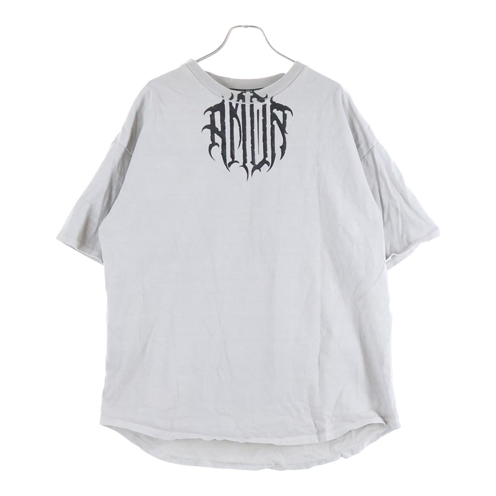 両面プリントデザイン クルーネック カットソー 半袖Tシャツ グレー Bランク