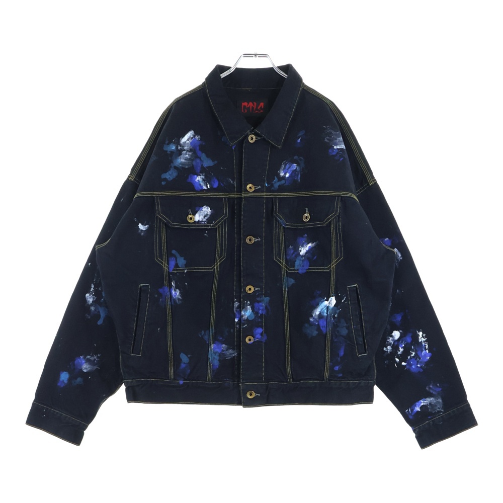 マルチポケット ペインテッドデザイン デニムジャケット ブラック 2201030104 Bランク