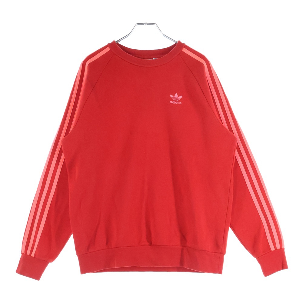 3 Stripes CREW S ロゴ刺繍 クルーネックスウェットトレーナー レッド EJ9693 Aランク