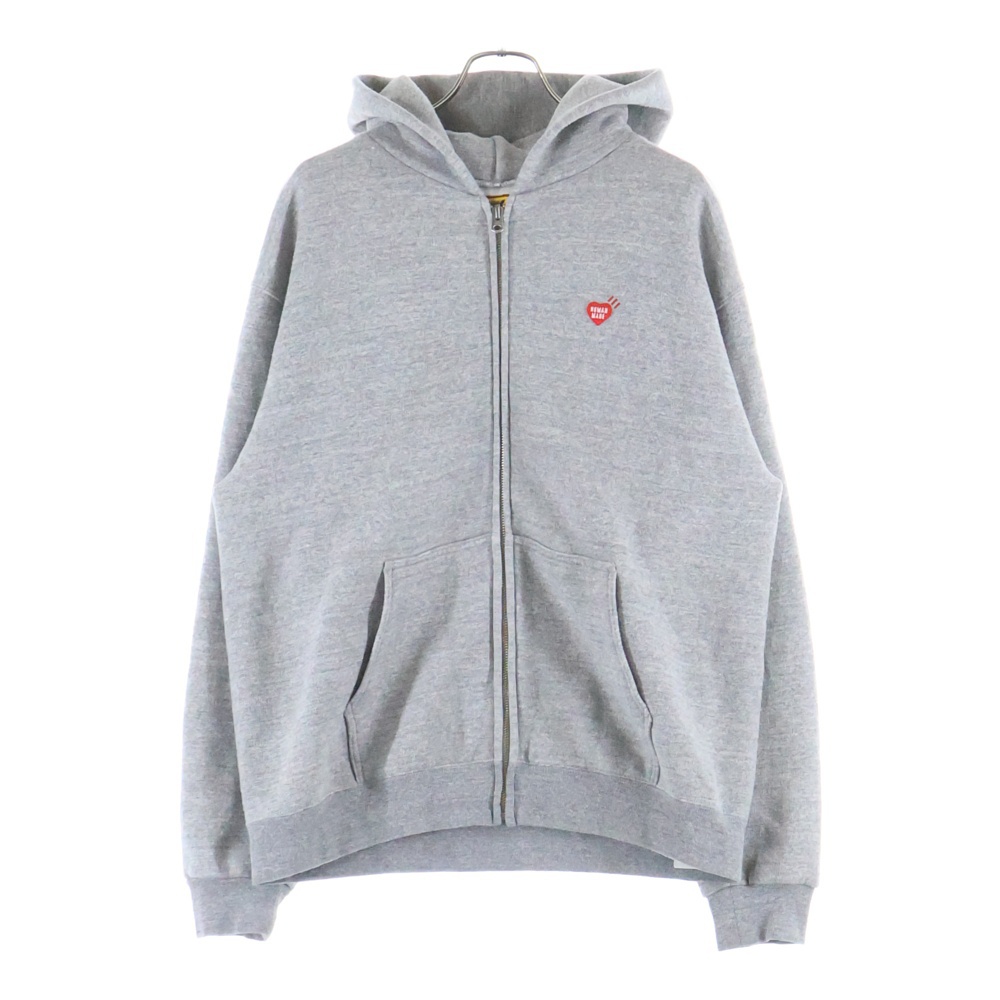 ZIP-UP SWEAT HOODIE バックロゴプリント ハートパッチ スウェット ジップアップパーカー グレー Bランク