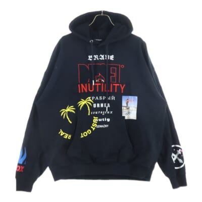 フロント刺繍 プルオーバースウェットパーカー フーディー ブラック A03009 Bランク