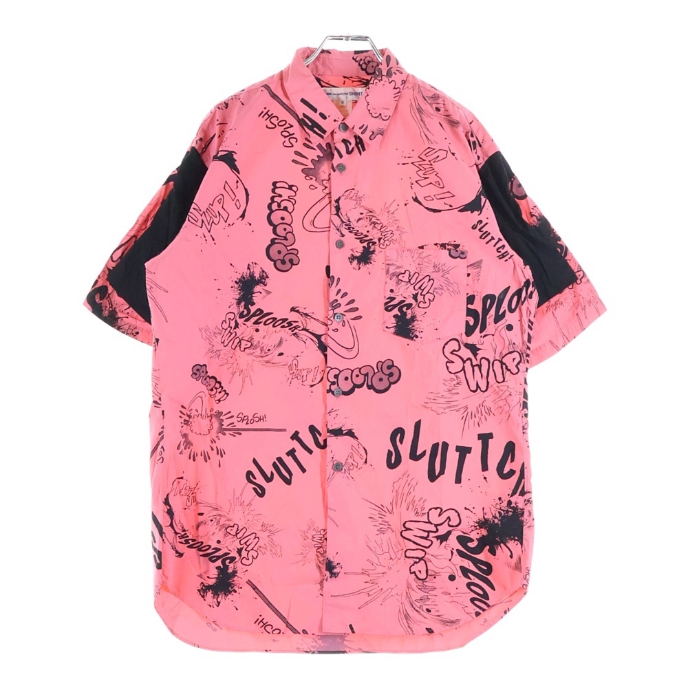 コムデギャルソンシャツ 総柄 ショートスリーブ コットンシャツ ピンク