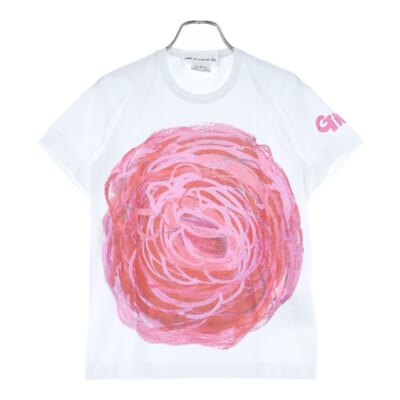 25AW AD2025 吉野マオ 大きな花 クルーネック半袖Tシャツ カットソー レディース ホワイト/ピンク NP-T015 Bランク