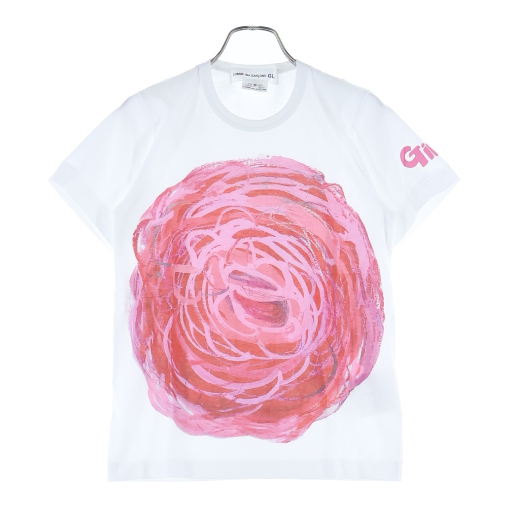 25AW AD2025 吉野マオ 大きな花 クルーネック半袖Tシャツ カットソー レディース ホワイト/ピンク NP-T015 Bランク