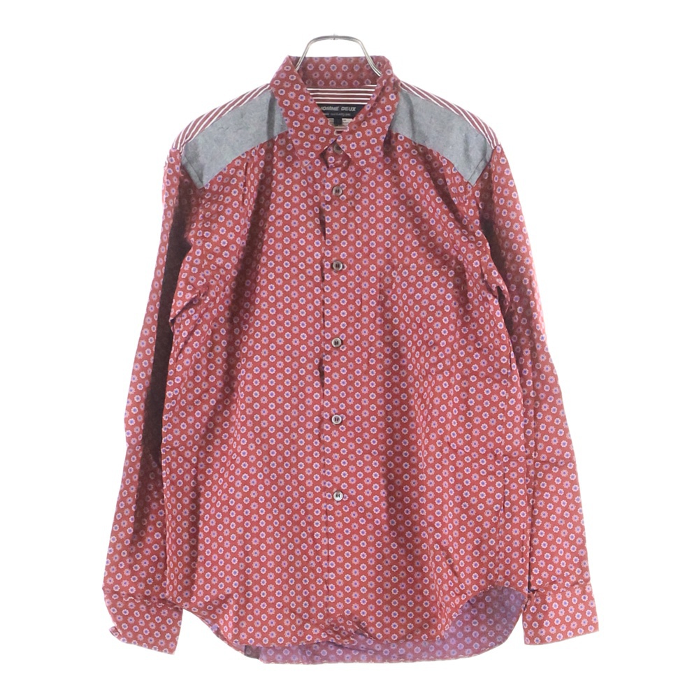 19AW AD2019 異素材ドッキング 長袖総柄ボタンシャツ レッド DD-B034 Bランク
