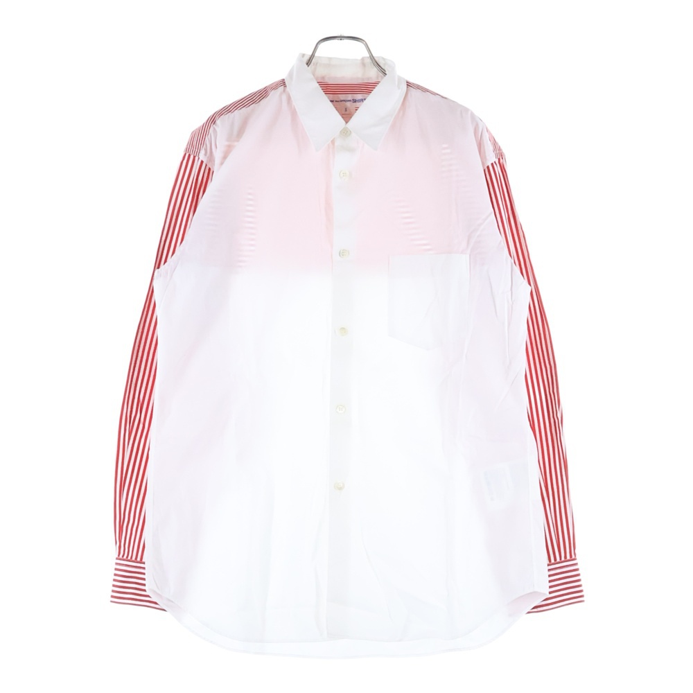 ストライプ柄切替 長袖ボタンシャツ ホワイト/レッド FG-B058 Bランク