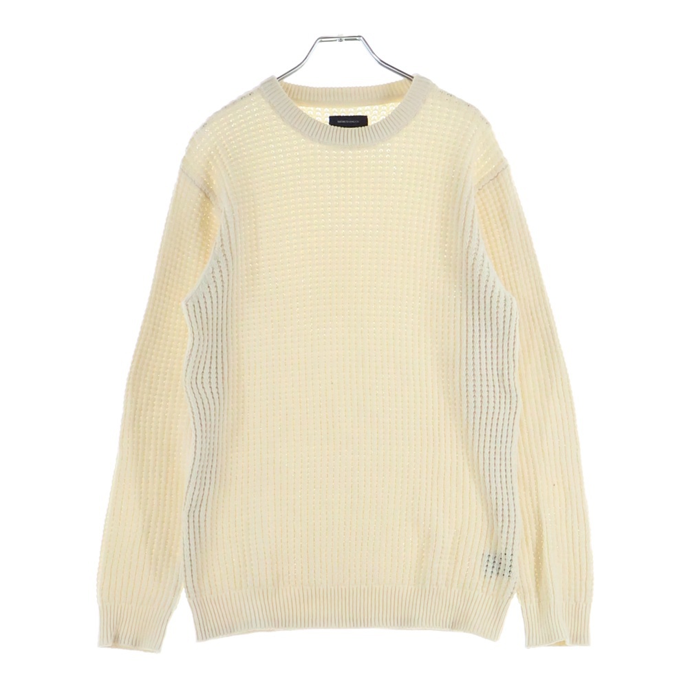 ワッフル編み クルーネックプルオーバーニットセーター 長袖 ロングスリーブ アイボリー ADN-M161-KN527 Bランク