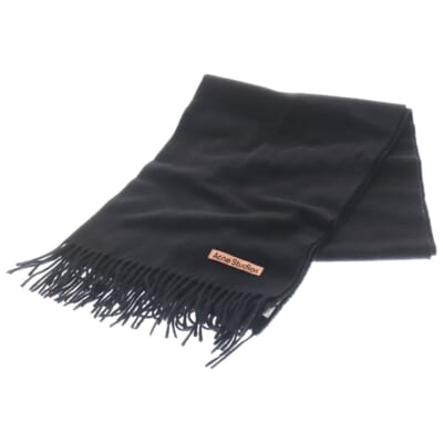フリンジ 大判 ウールマフラー ストール ブラック CA0102 Bランク