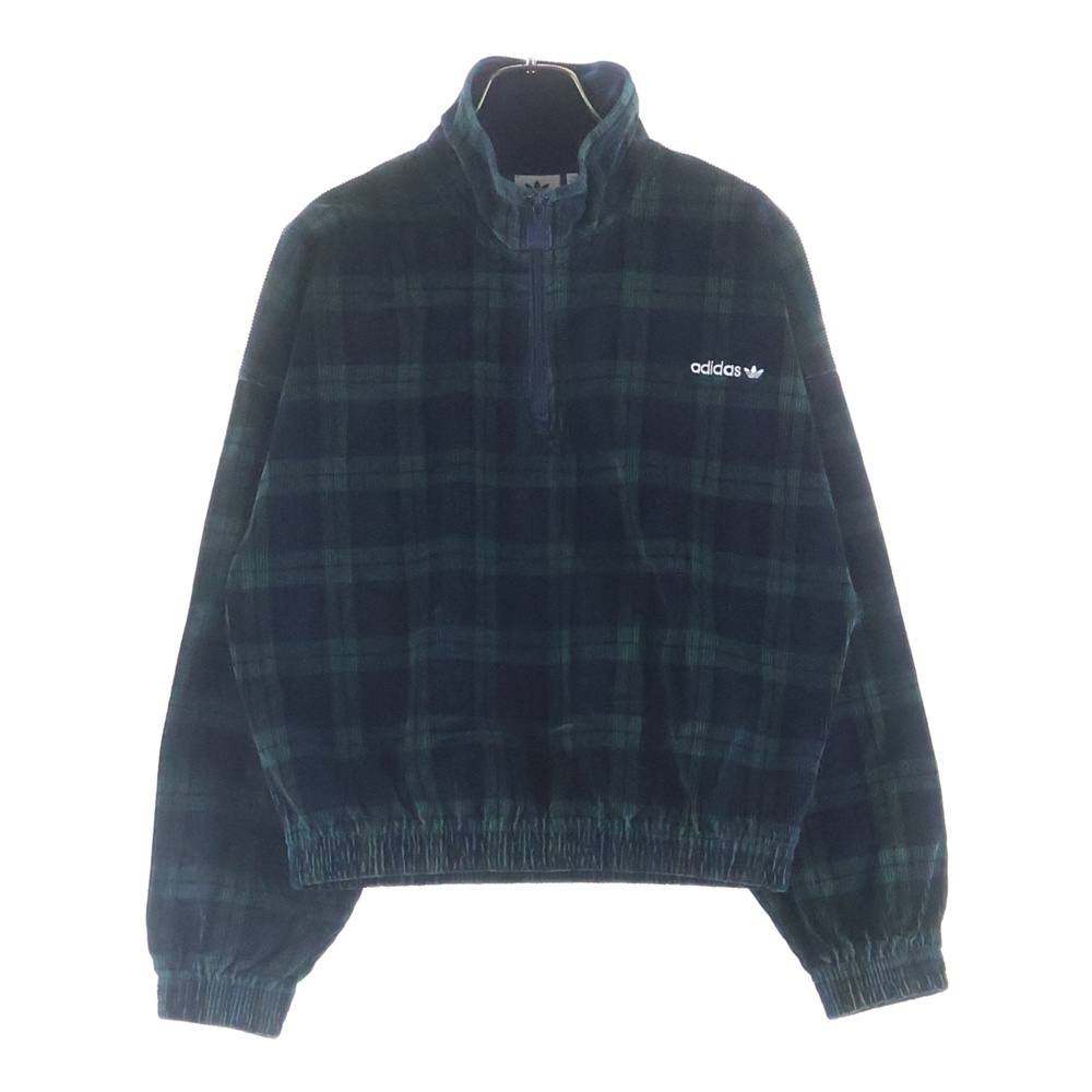 コーデュロイ タータン ハーフジップハイネックトップ ネイビー/グリーン レディース IX1054 Aランク