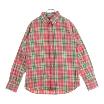 13AW AD2013 ×INDIVIDUALIZED SHIRTS インディビジュアライズド シャツ チェック柄 ロングスリーブ コットンシャツ レッド/グリーン HL-B017 Bランク