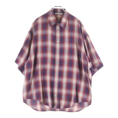 Button-up shirt オーバーサイズ チェック 半袖 シャツ レッド FN-UX-SHIR000063 Bランク