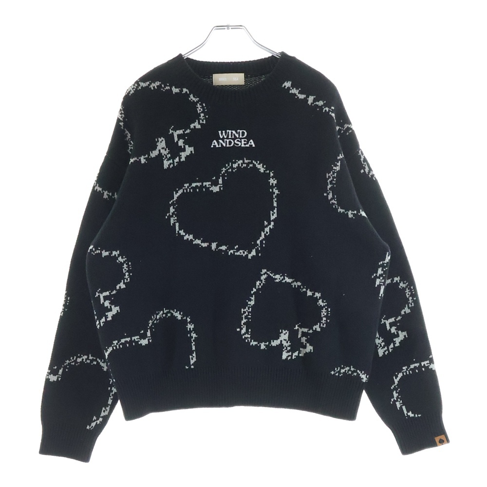 スートデザイン ロゴ刺繍 クルーネック コットンアクリルニット セーター ブラック WDS-0-HTSP-25-Q2-KN-02 Bランク