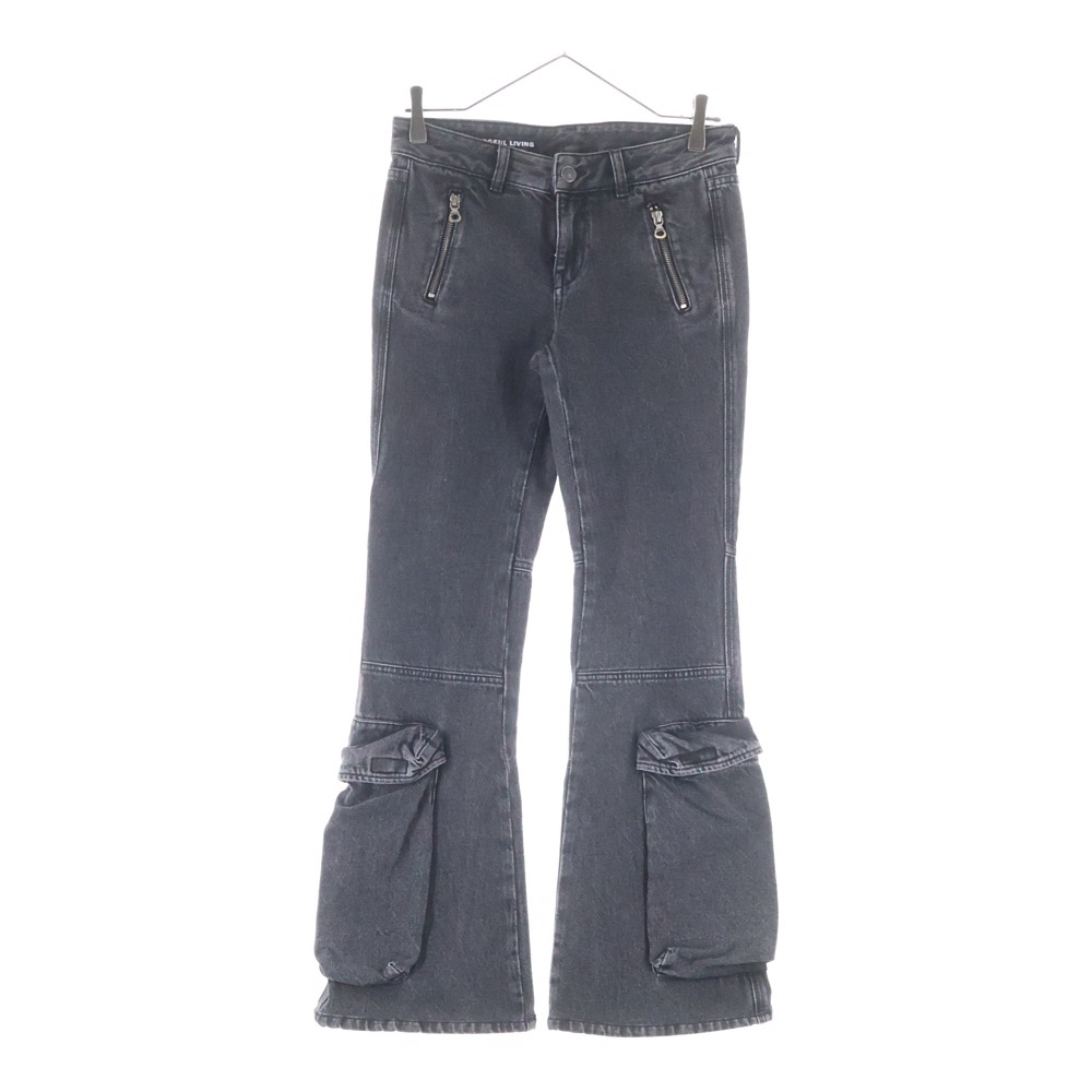 24AW D-POKY-S JEANS マルチポケット ロゴデザイン ジップアップ フレア デニムパンツ レディース ブラック A14739 Bランク