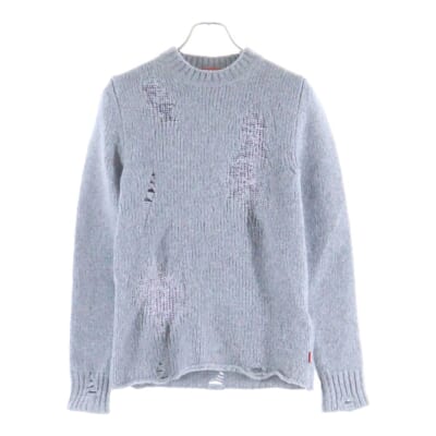 クラッシュ加工 クルーネック ハイゲージ ニット セーター レディース グレー A15189 Bランク