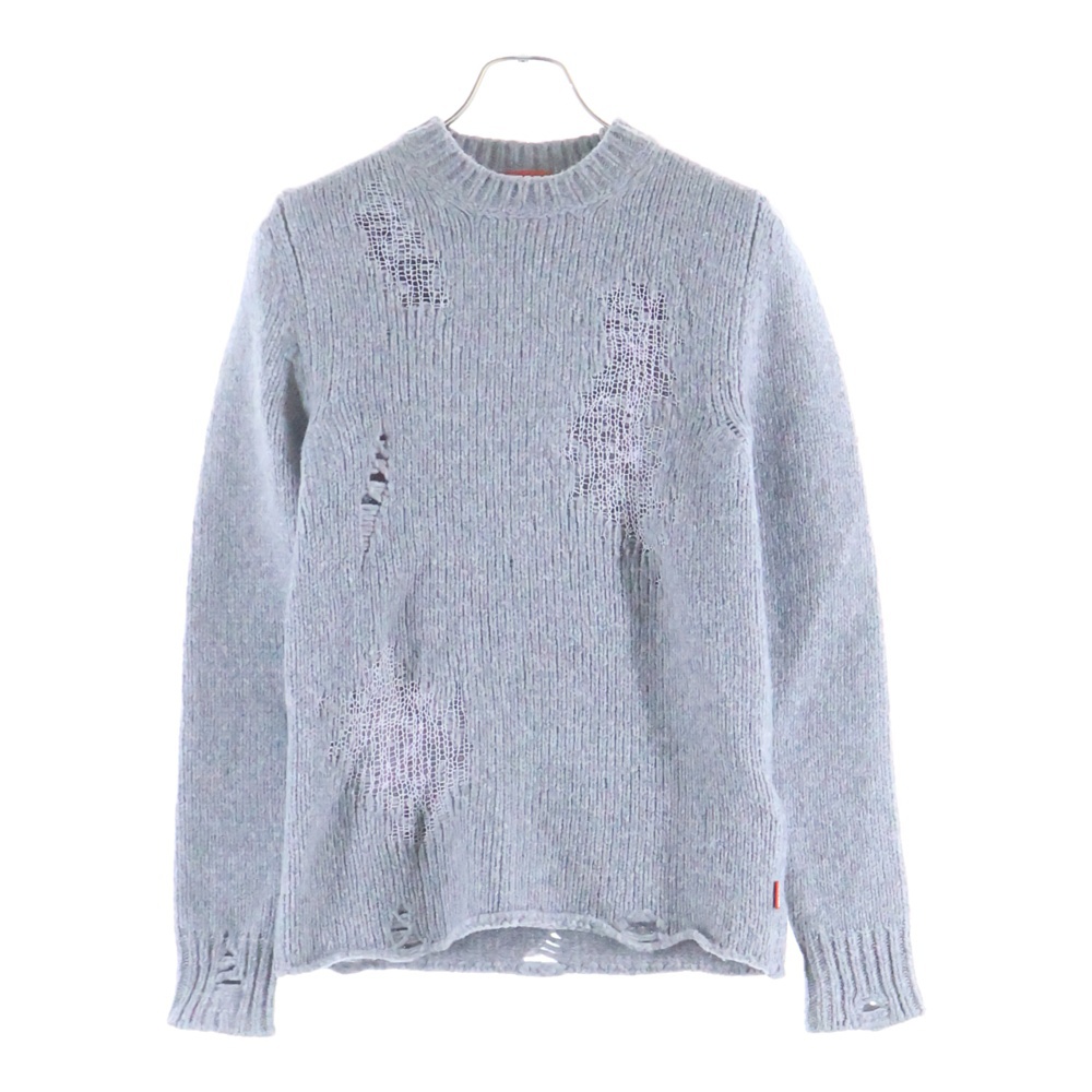 クラッシュ加工 クルーネック ハイゲージ ニット セーター レディース グレー A15189 Bランク