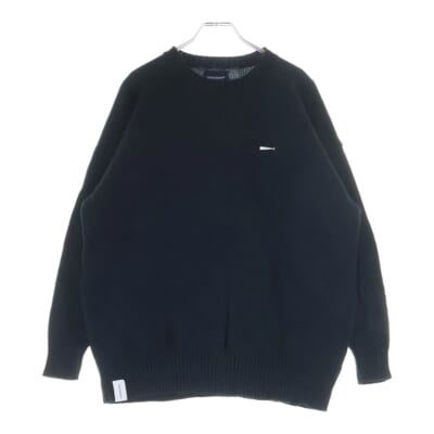 フロントロゴエンブロイダリー クルーネック ニットスウェット セーター ブラック Bランク