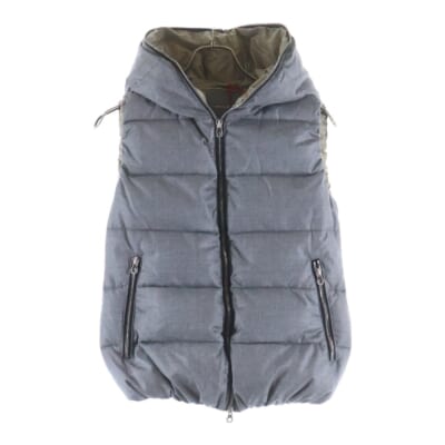 FEBEDUE フェべドゥエ フルジップ フーデッド ウールナイロンダウンベスト グレー 152-D.911.00.U/1087 Sランク