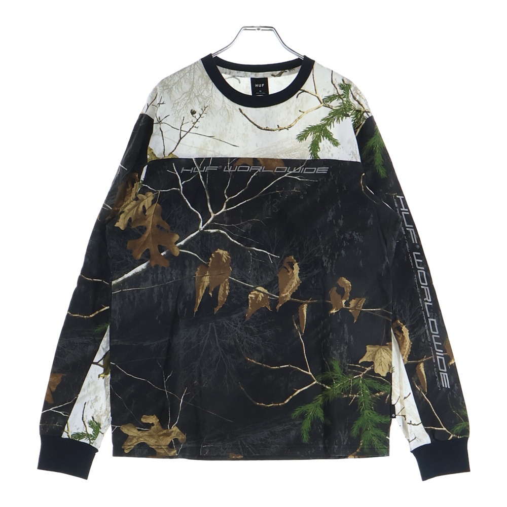 ENDO L/S JERSEY REALTREE フロントロゴプリント リアルツリー総柄Tシャツ 長袖クルーネックカットソー カーキ/ホワイト Aランク