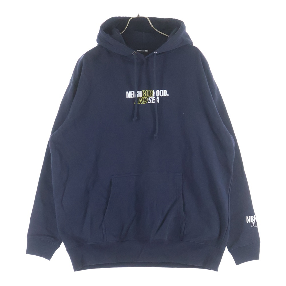 ×WIND AND SEA C-HOODED LS ウィンダンシー フロントロゴ ロングスリーブ スウェット プルオーバー フーディ パーカー ネイビー 201ELWSN-CSM01S Bランク