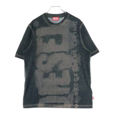 T-ADJUST-R18 ウォーターロゴプリント クルーネック 半袖Tシャツカットソーブラック/ブラウン A17255 Aランク