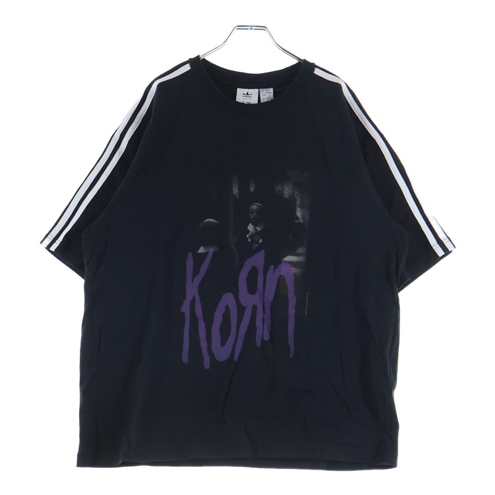 xKORN ストライプライン 半袖プリントTシャツ ブラック Bランク