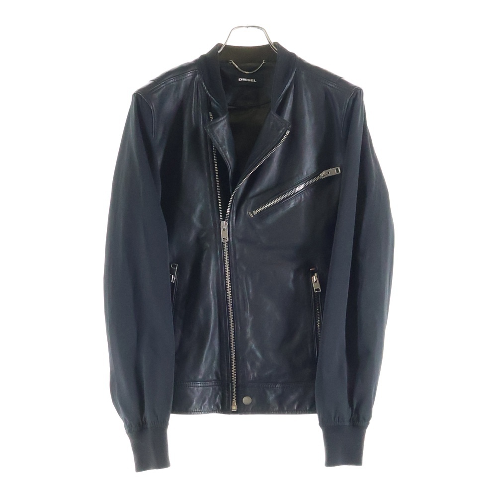 袖切り替え シープスキン レザー ライダースジャケット ブラック Bランク