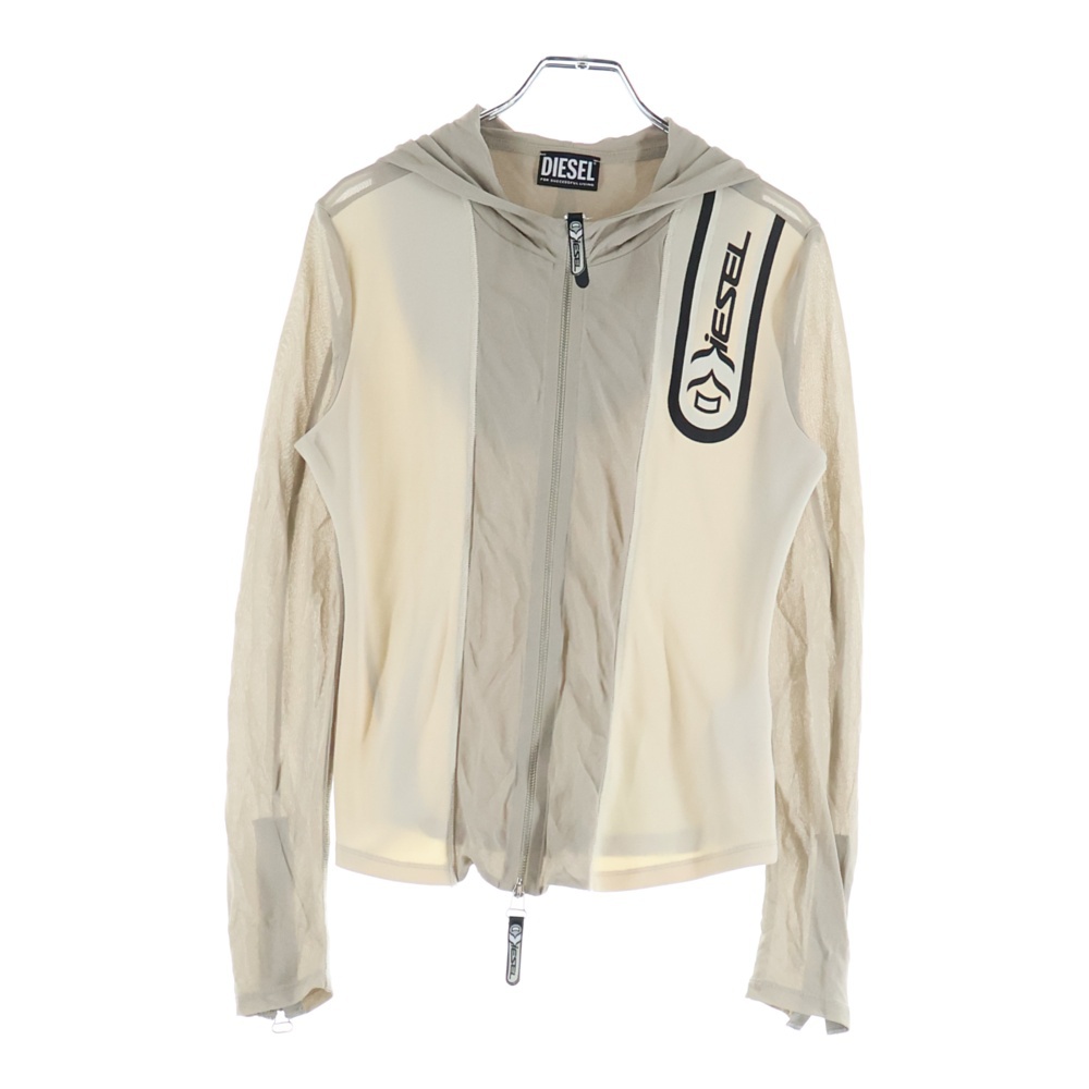 T-STREP ロゴプリント ジップアップ レーヨン パーカー ベージュ A08462 レディース Aランク