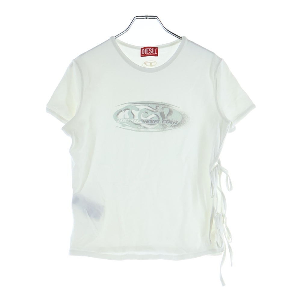 T-LAYA フェルトロゴ クルーネック 半袖Tシャツカットソー ホワイト A19368 レディース Aランク