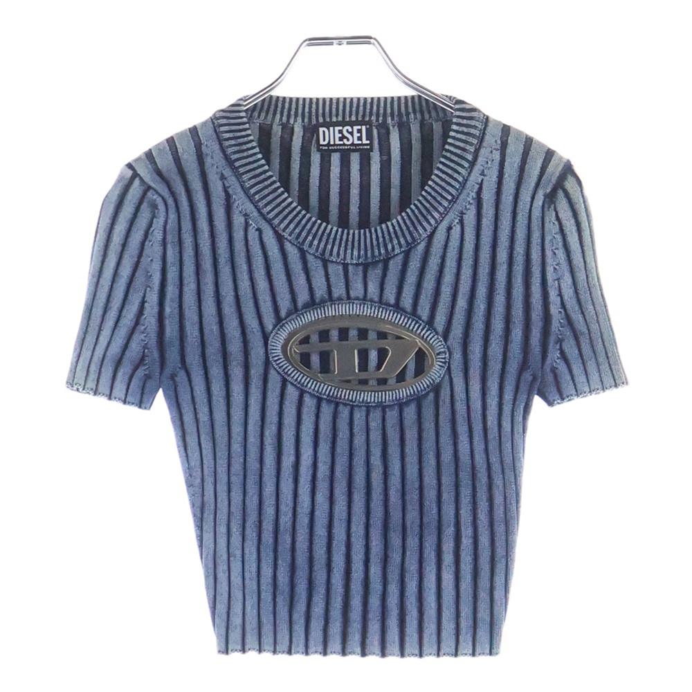 23SS M-ANAHEIM メタルロゴプレート ショート ニットセーター インディゴ A05767 レディース Aランク