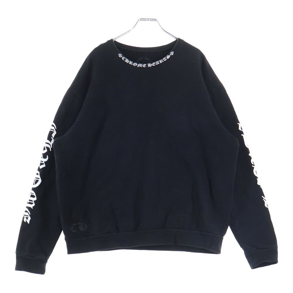 Neck Logo Crewneck Sweatshirt ネックロゴ クルーネックスウェットシャツ 袖ロゴプリントトレーナー ブラック Bランク