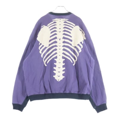 Bone Sweatshirt 裏毛 2トーン ボーンプリント ダメージ加工 クルーネックスウェットトレーナー ブラック EK-1139 Aランク