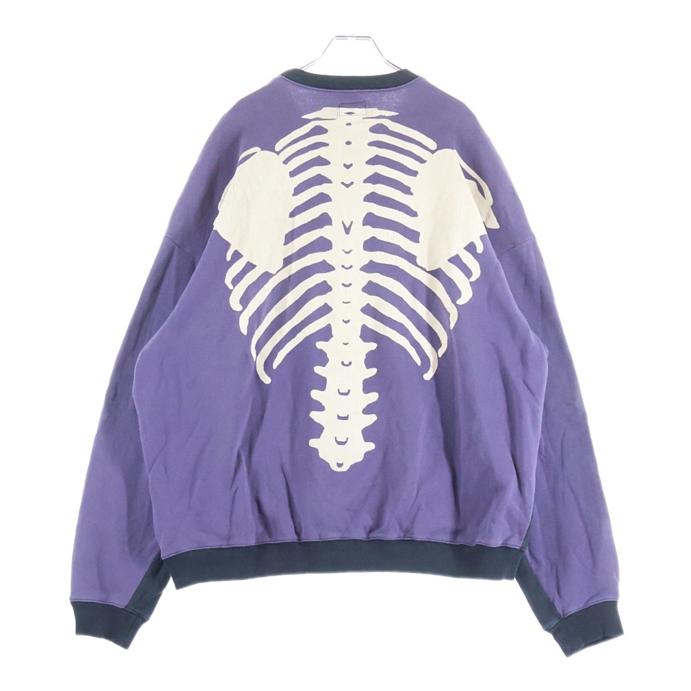 Bone Sweatshirt 裏毛 2トーン ボーンプリント ダメージ加工 クルーネックスウェットトレーナー ブラック EK-1139 Aランク