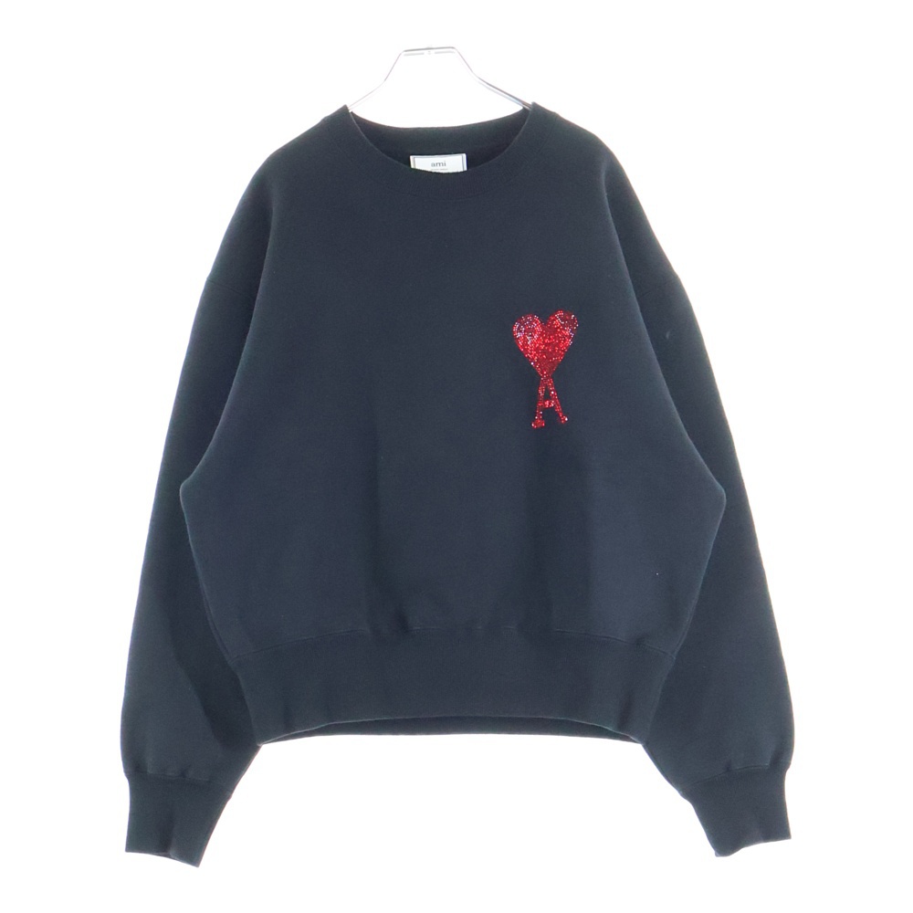 Sweatshirt Swarovski スワロフスキー ラインストーン装飾 ハートロゴ クルーネックスウェットトレーナー ブラック SPEE20HJ040.736 Sランク